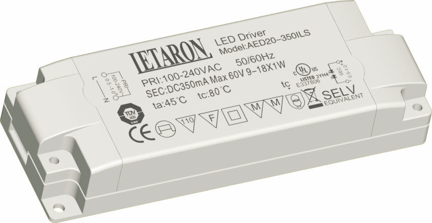 Bedroom Lighting Constant Current Led Power Supply Driver AED20-350ILS 350mA 20W