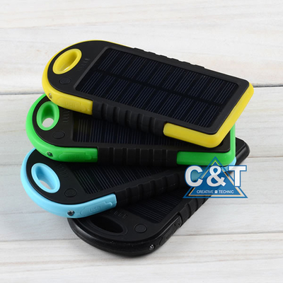 Dual USB Port Backup Power Bank , 5000mAh Solar Panel Backup External Battery