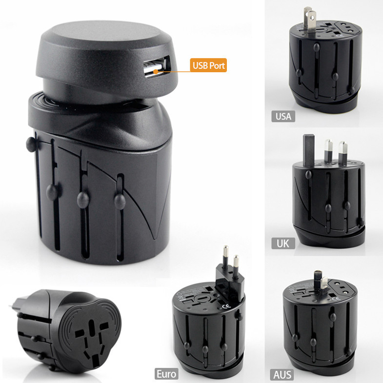 International Travel AC Power Adapter with USB Port and Fuse Protected